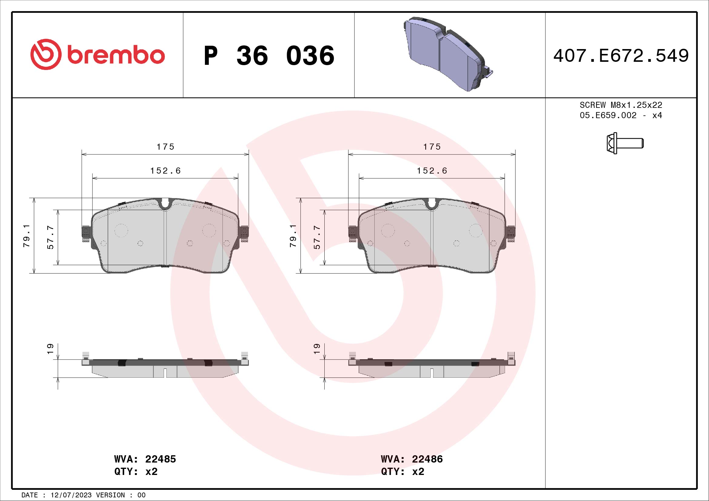 A.B.S. P 36 036 BREMBO Bremsbelagsatz, Scheibenbremse